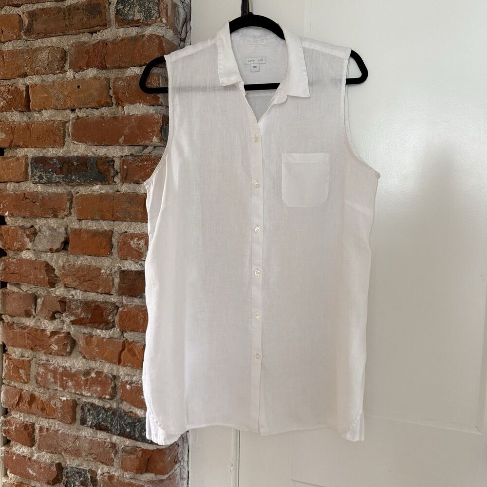 J Jill White Love Linen 100% Linen Sleeveless Button Down Tunic Top Size Large